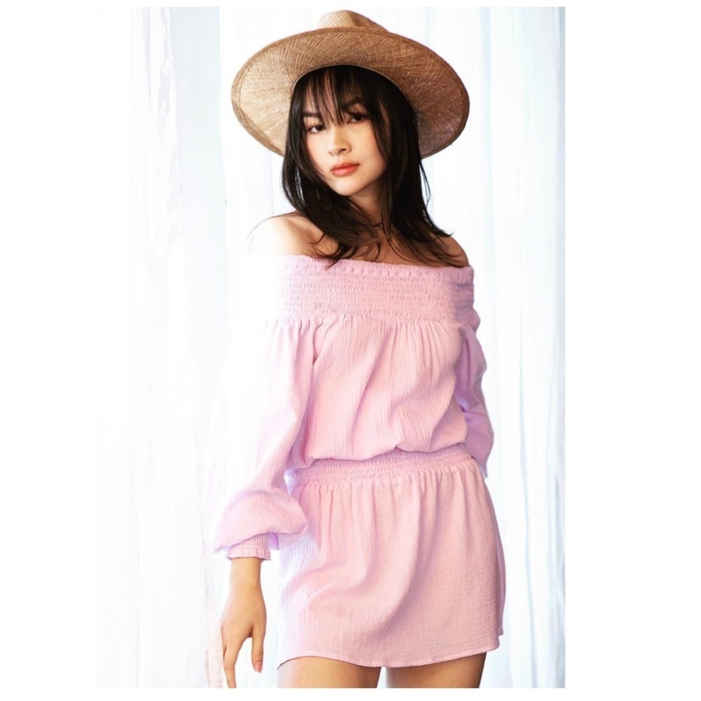 Yana K | Beachy Coastal Gauzy Pink Ruffle Hand Dyed Magnolia Mini Dress | S